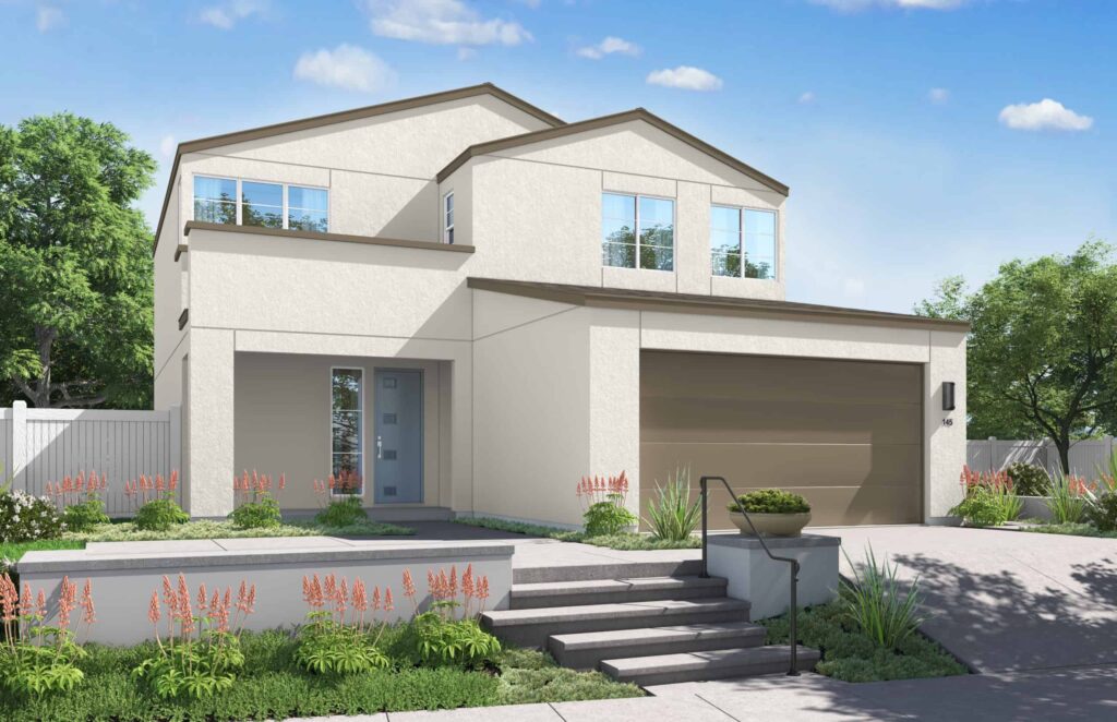 A rendering of the front entrance to a house.